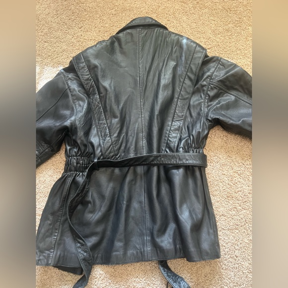Men's Black Leather Belted Jacket size M - Picture 2 of 16